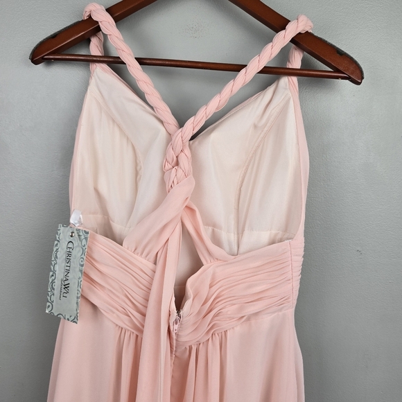 CHRISTINA WU Short Chiffon Dress Petal Pink‎ Womens Size 10 Blush Pastel Wedding - Picture 12 of 16